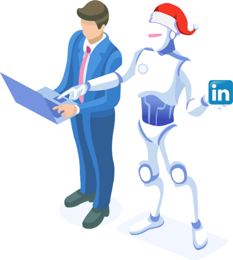 robot trzymający logo LinkedIn