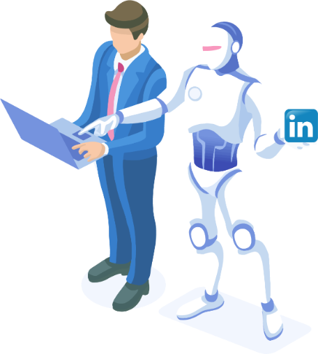 robot trzymający logo LinkedIn